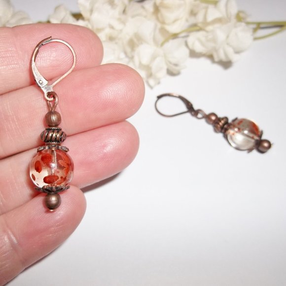 Orange Boho Beaded Earrings Set NWT Handmade 5155 - Picture 6 of 8